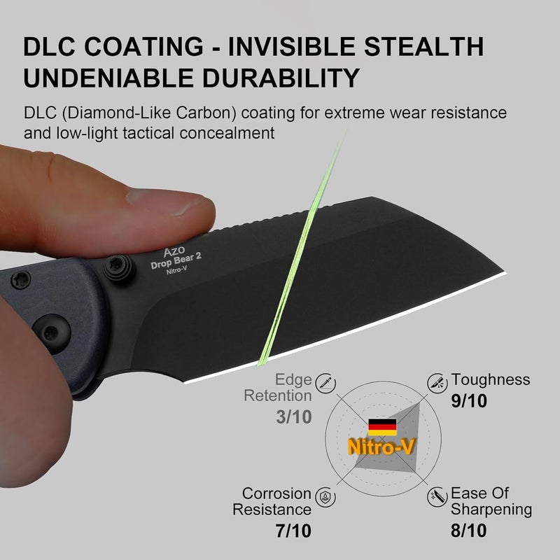 KIZER سكين جيب دروب بير 2، شفرة شيفت فوت 2.96" من فولاذ نيترو-في مع مقبض ريتشلايت الأزرق، قفل بطانة زر، سكاكين EDC مع نتوءات على العمود للرجال والنساء V3619.2CS1 - Image 2